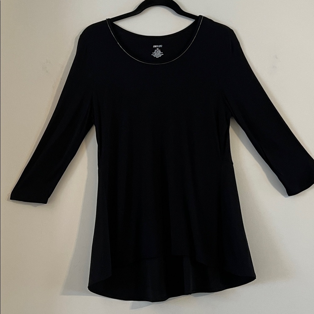 Jennifer Lopez Chic Black Top with Silver Trim Size M